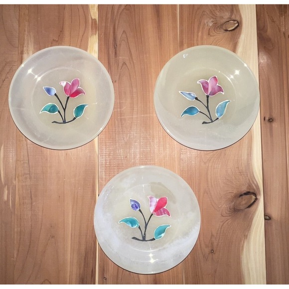 Set Of 3 Gorgeous White calcite & Abalone inlay/Marble inlayed 4